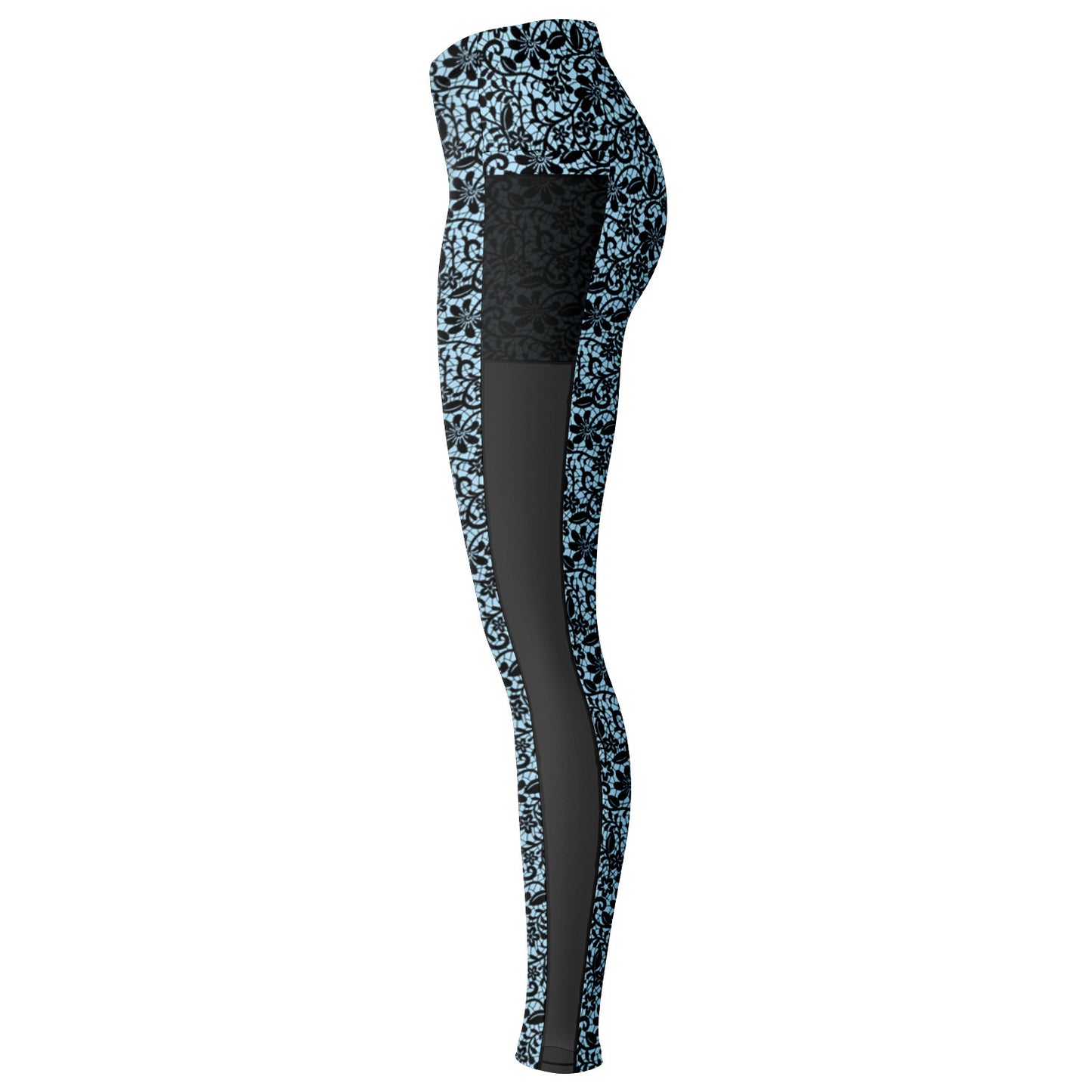 Blue and Black Lace Mesh Pocket Legging