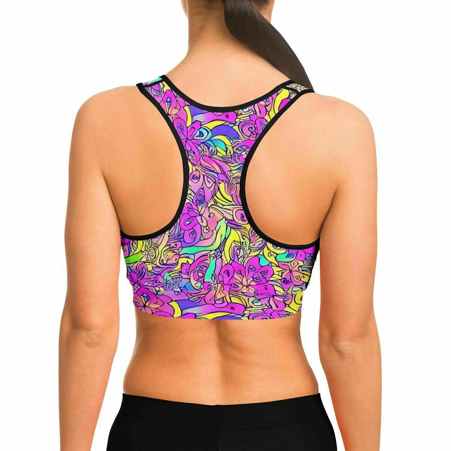 Pink Flower Pattern Sports Bra - Purdy Funk