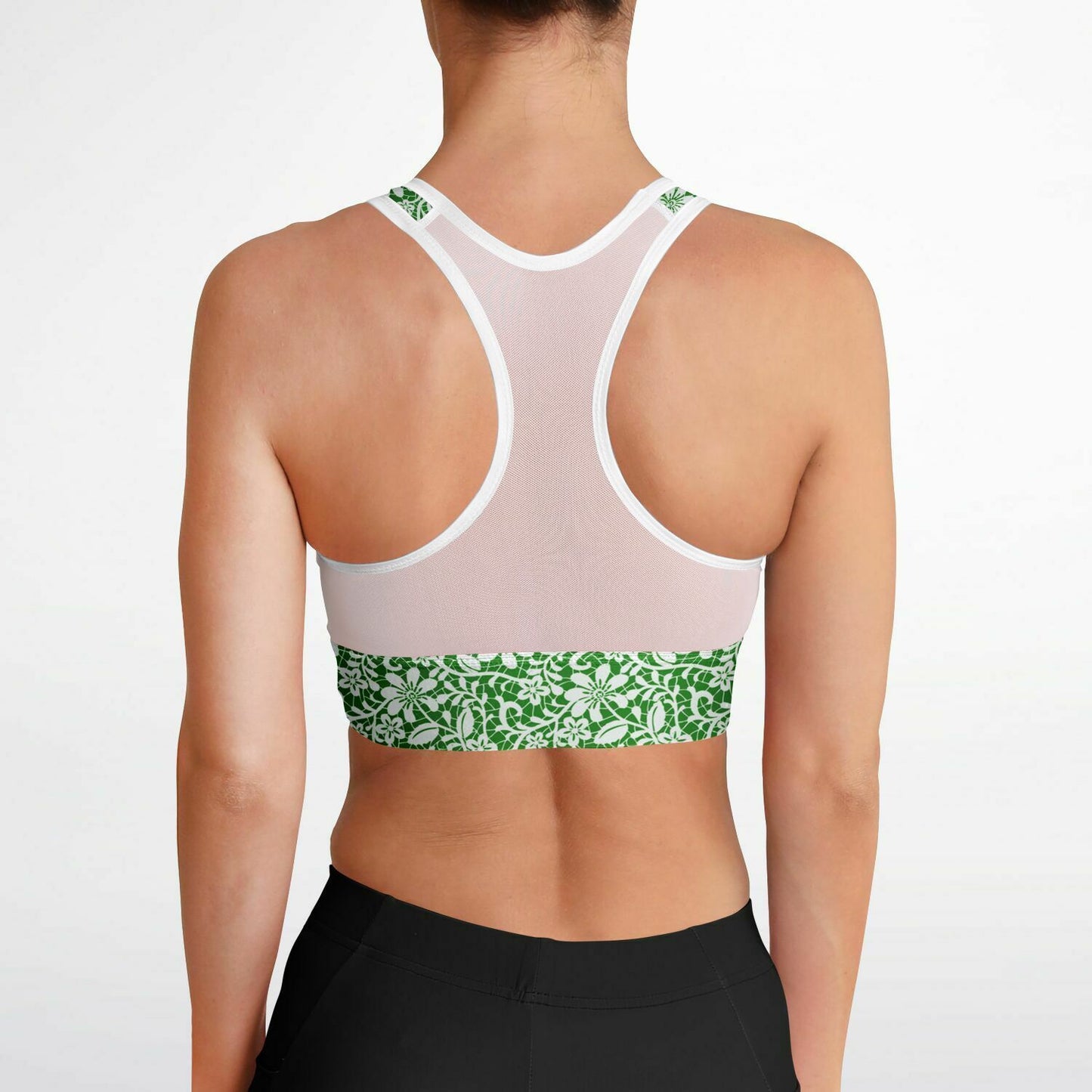 Green Mesh Padded Sports Bra