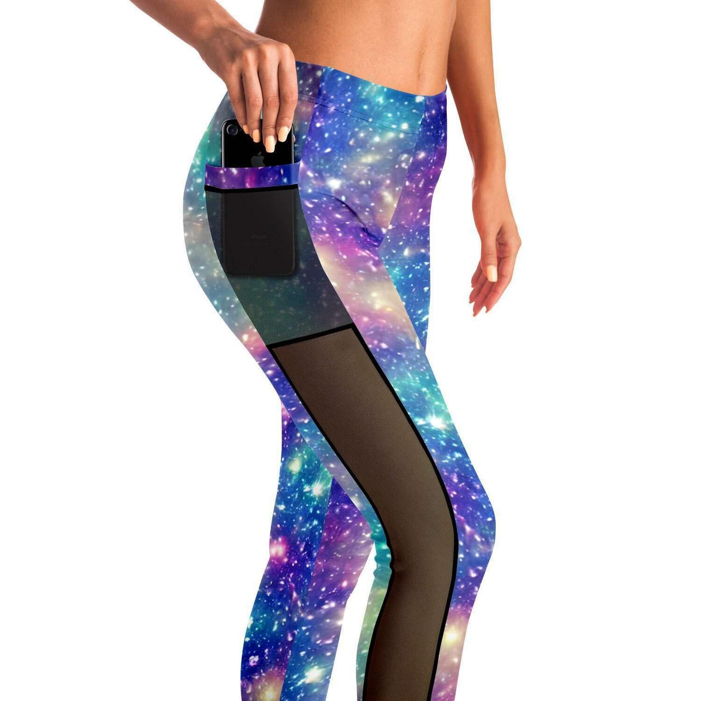 Galaxy inspired Black Mesh Pocket Leggings - Purdy Funk