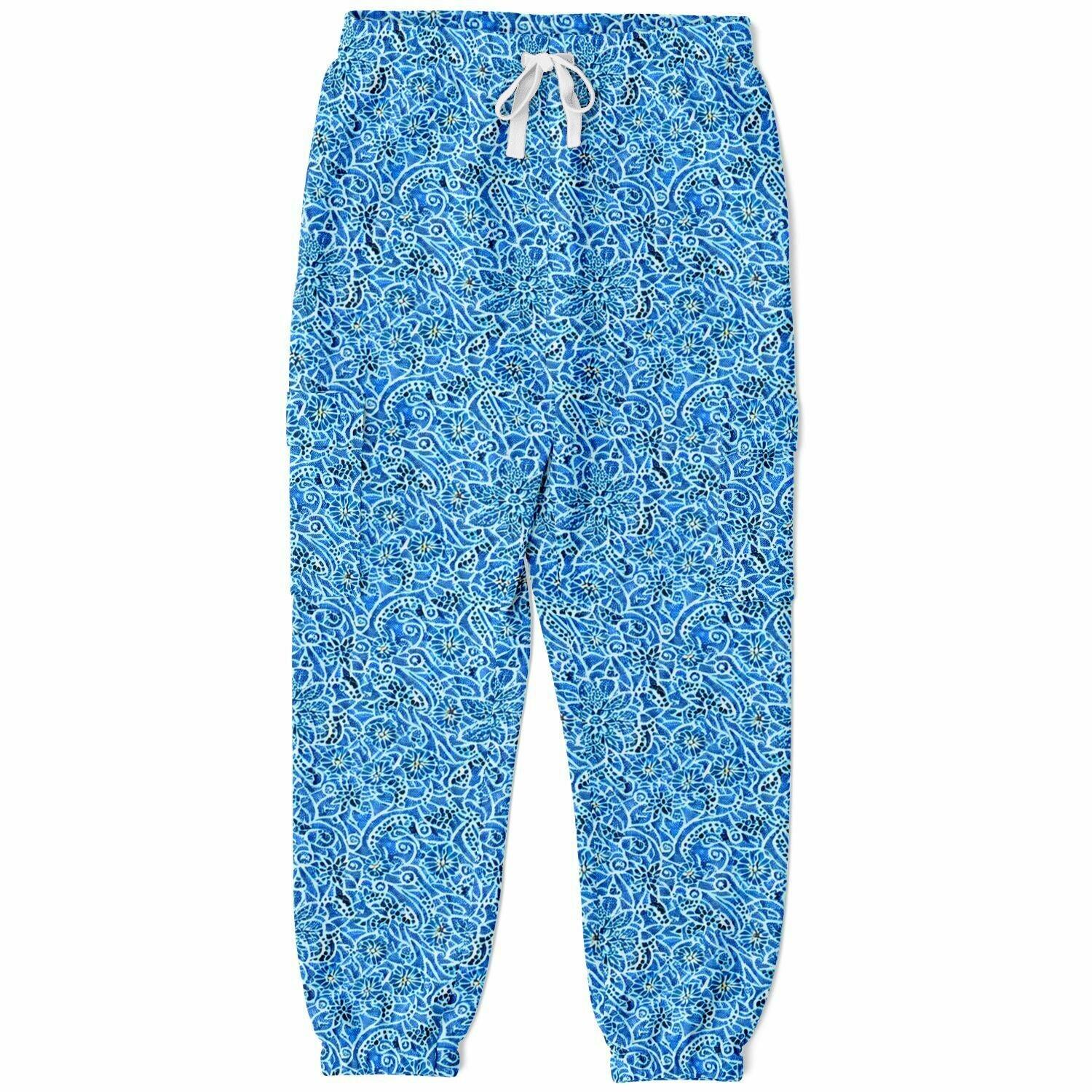 Eco-Friendly Blue Printed Cargo Sweatpants | Comfort Meets Style - Purdy Funk