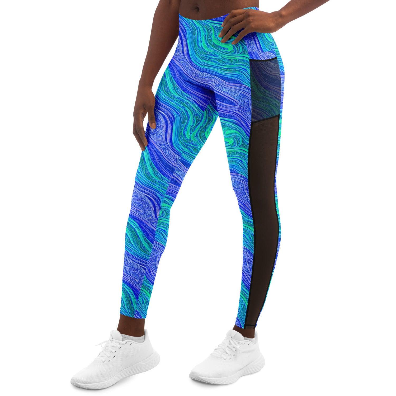 Blue Wave Mesh Pocket Leggings - Purdy Funk