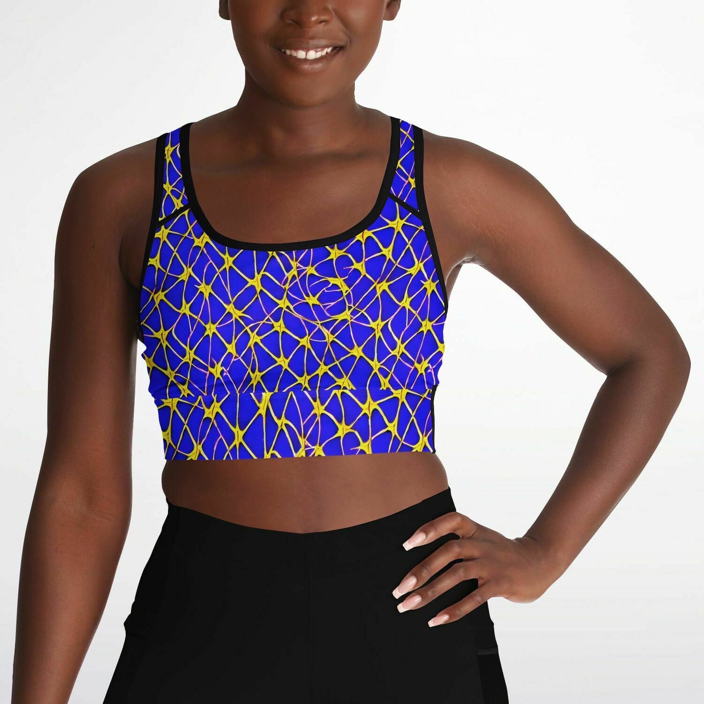 Blue Mesh Padded Sports Bra