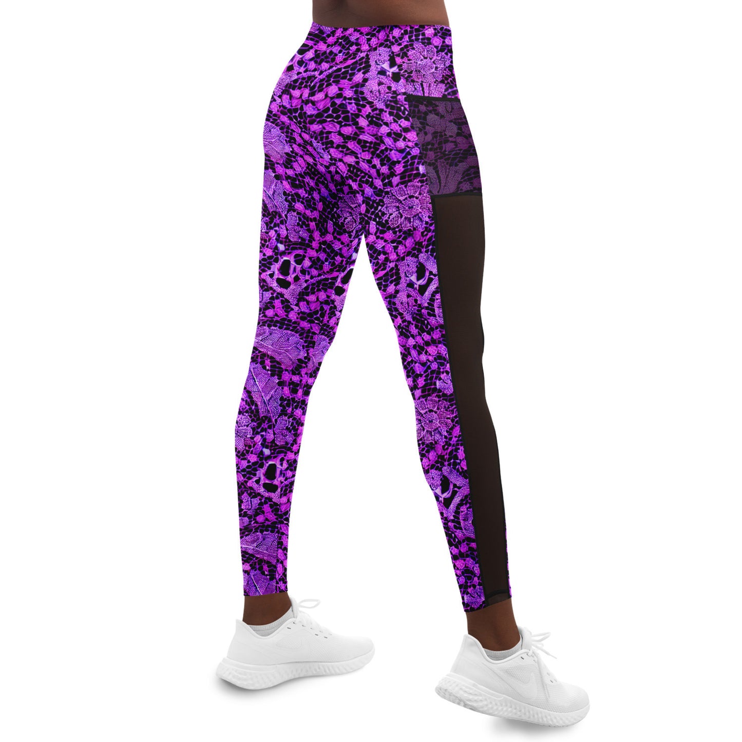 Black and Purple Lace Mesh Pocket Leggings - Purdy Funk