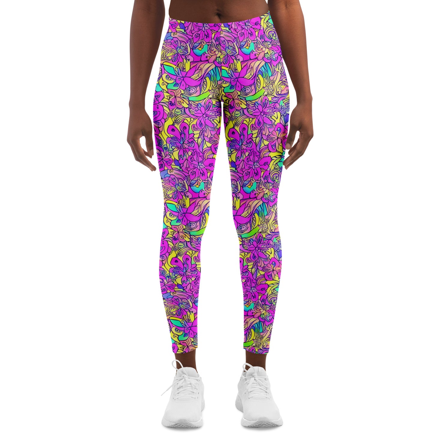 Pink Flower Pattern Leggings - Purdy Funk