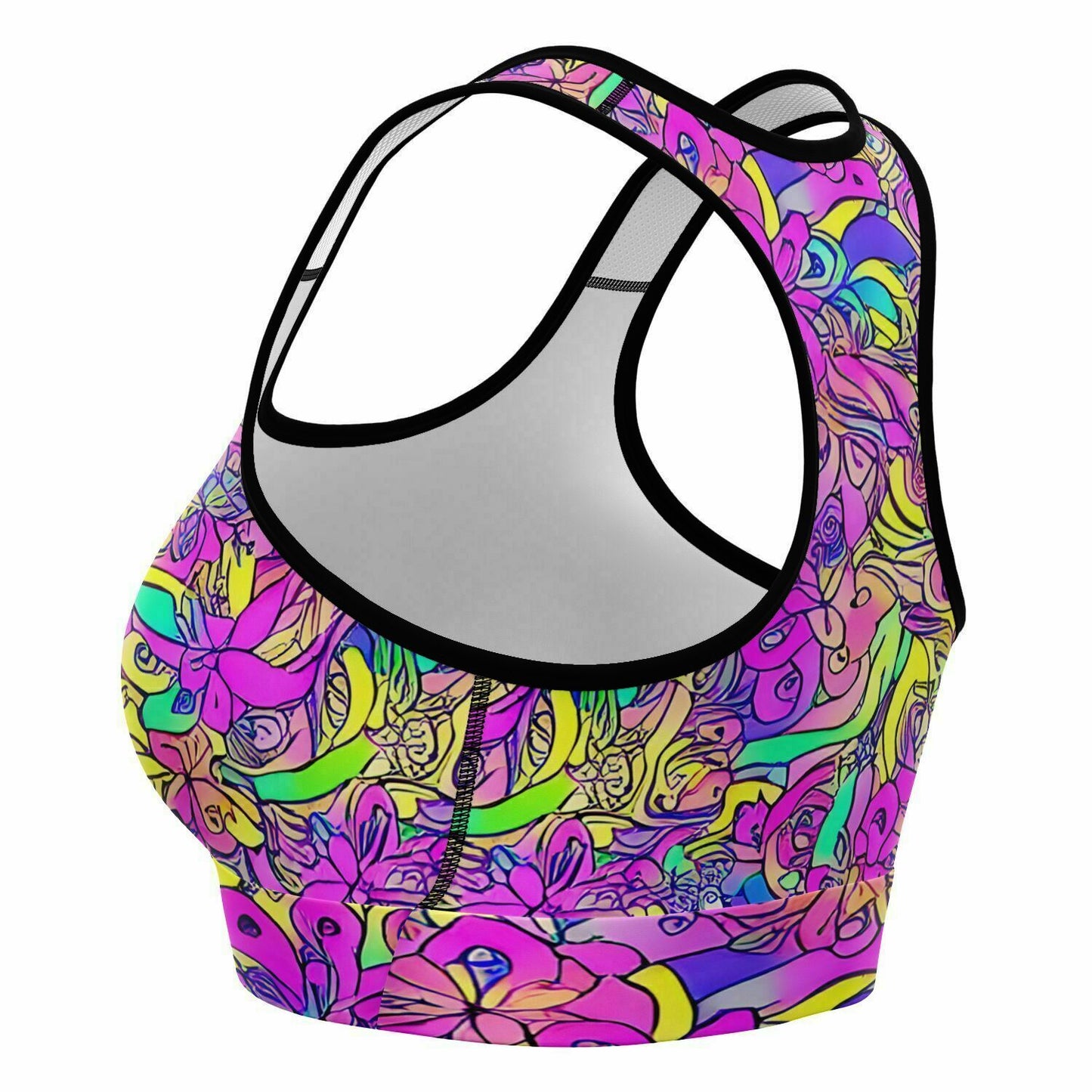 Pink Flower Pattern Sports Bra - Purdy Funk