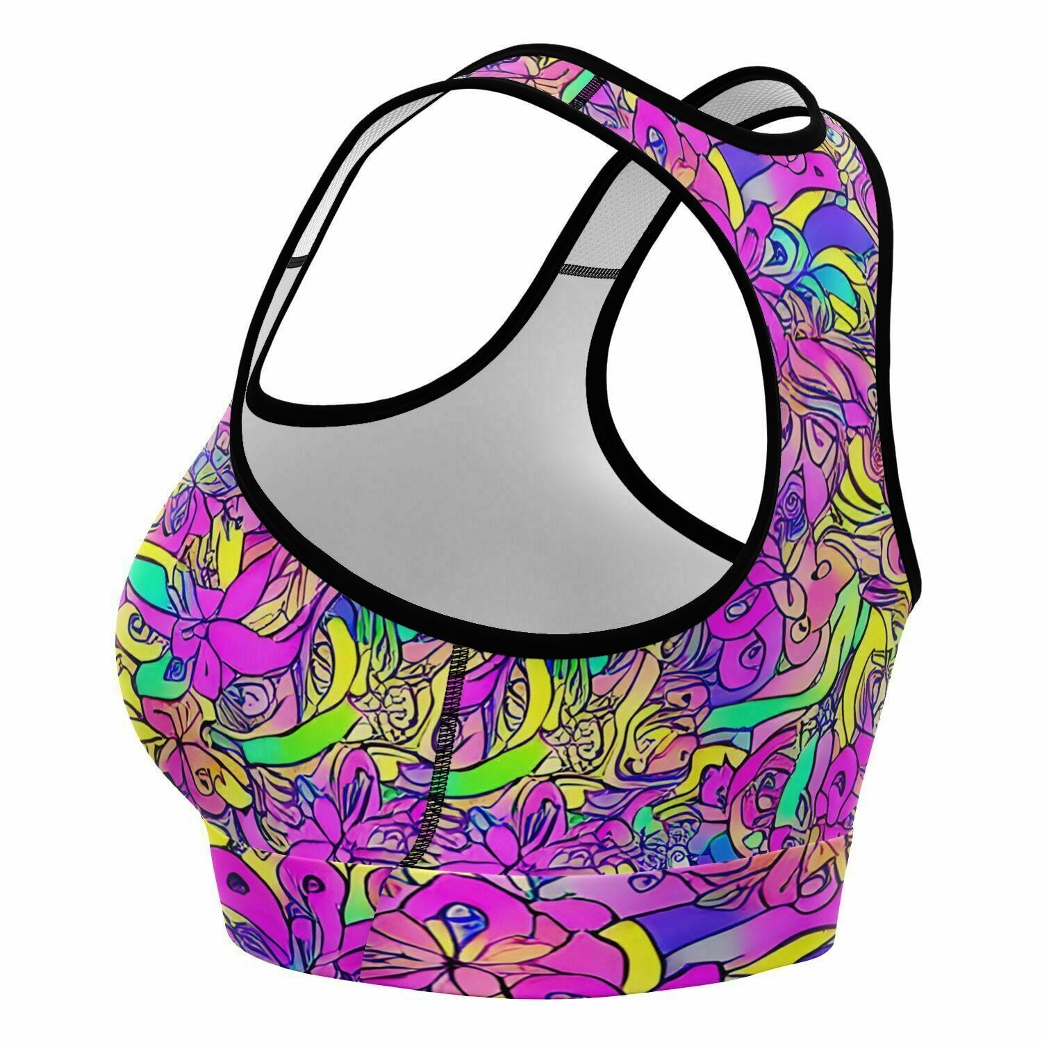 Pink Flower Pattern Sports Bra - Purdy Funk