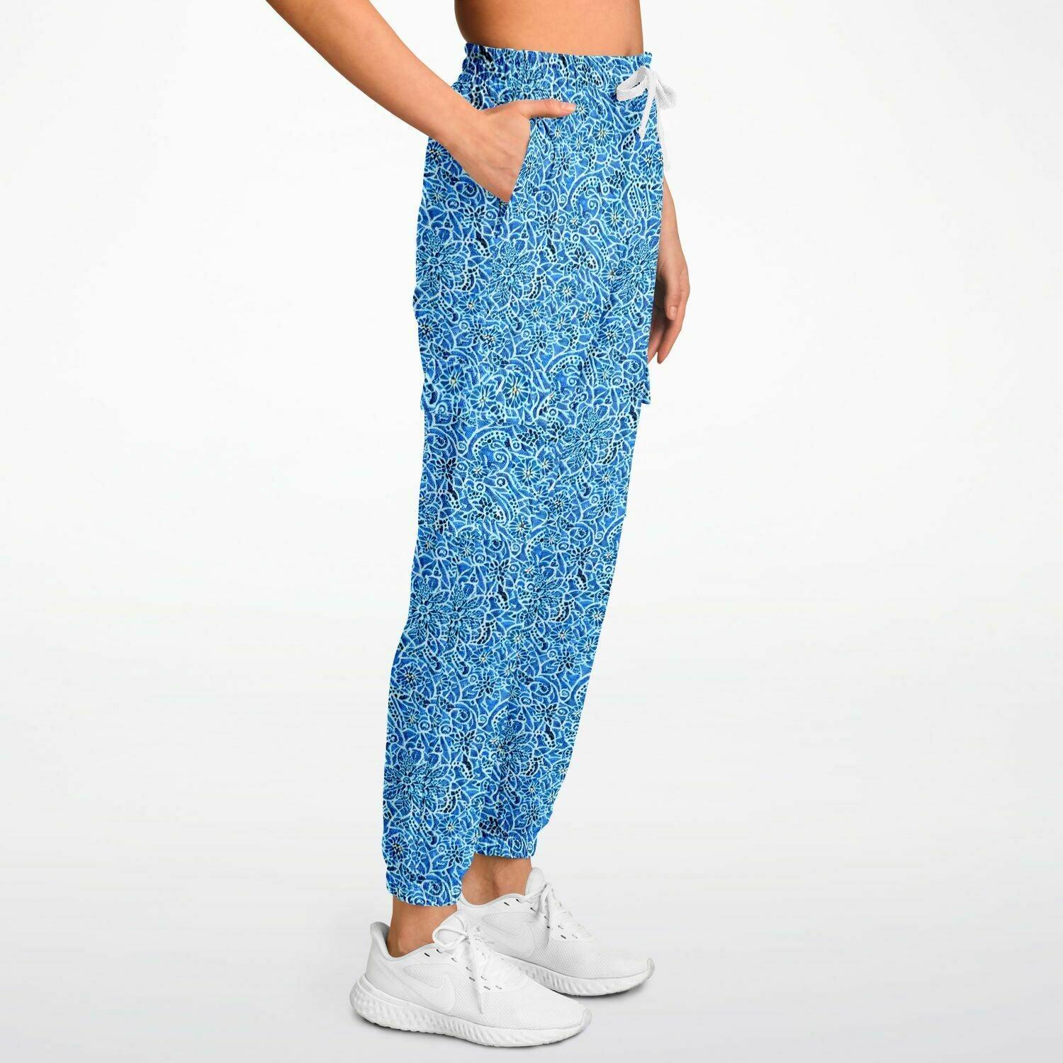 Eco-Friendly Blue Printed Cargo Sweatpants | Comfort Meets Style - Purdy Funk