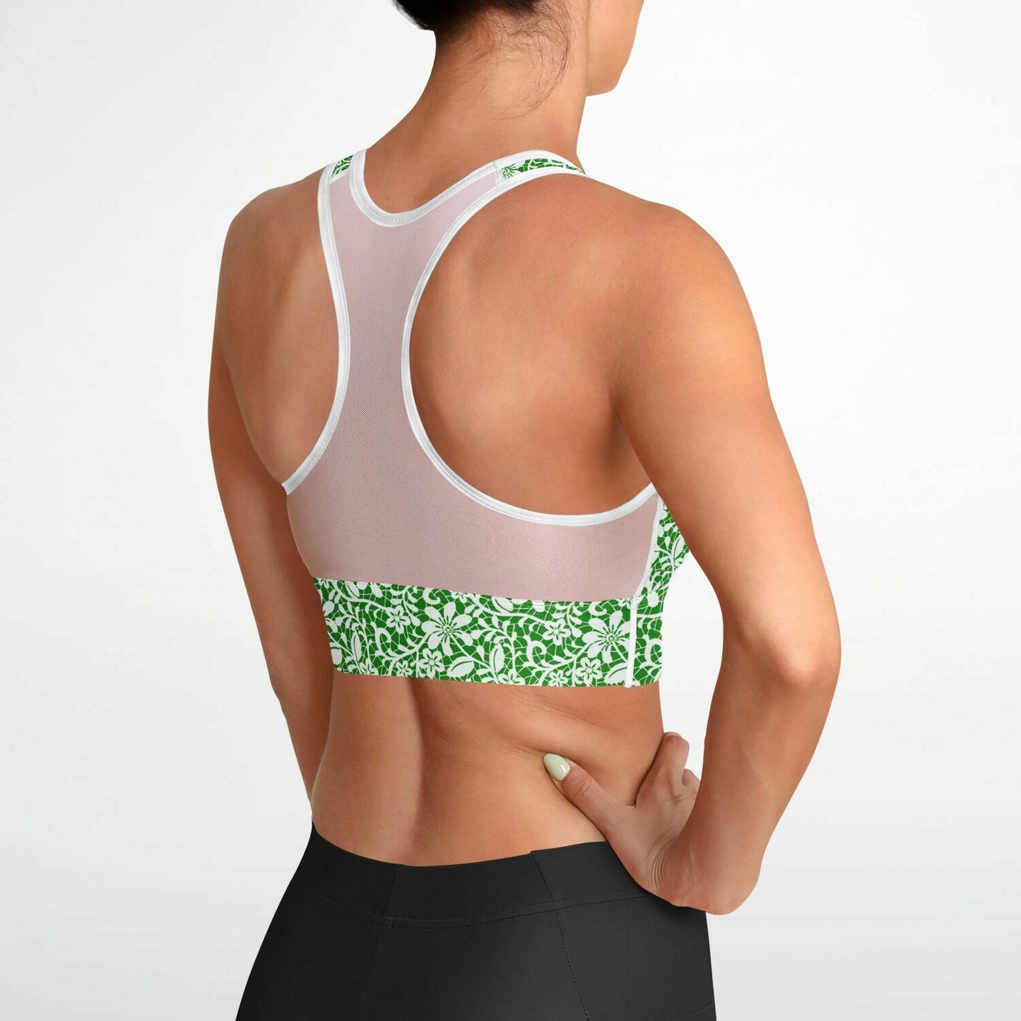 Green Mesh Padded Sports Bra