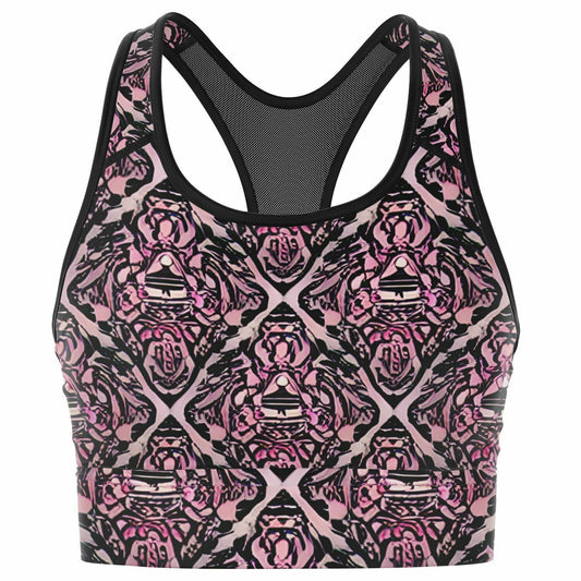 Pink Pattern Mesh Padded Sports Bra - Purdy Funk