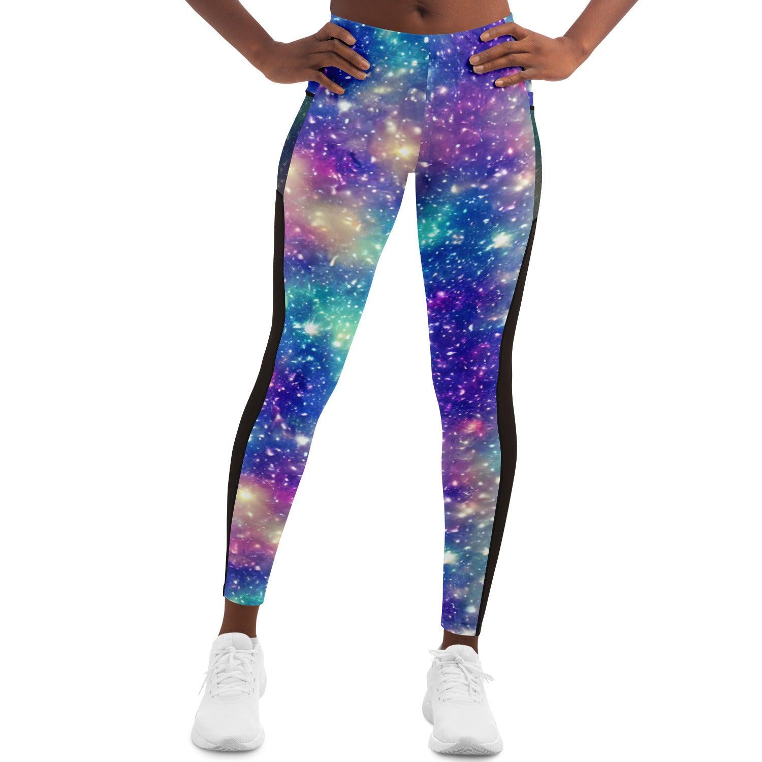 Galaxy inspired Black Mesh Pocket Leggings - Purdy Funk