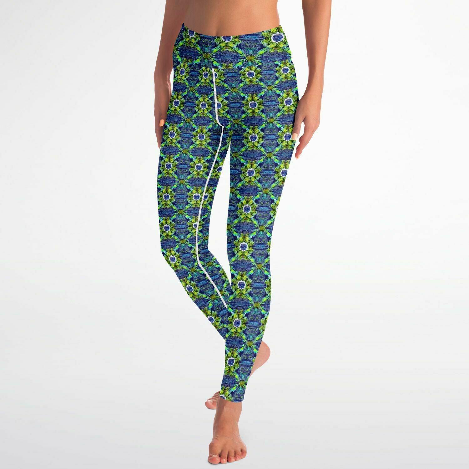 Green Slightly Psychedelic Yoga Leggings All Over Print - Purdy Funk