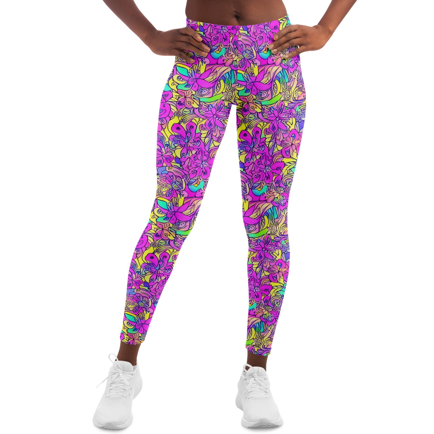 Pink Flower Pattern Leggings - Purdy Funk