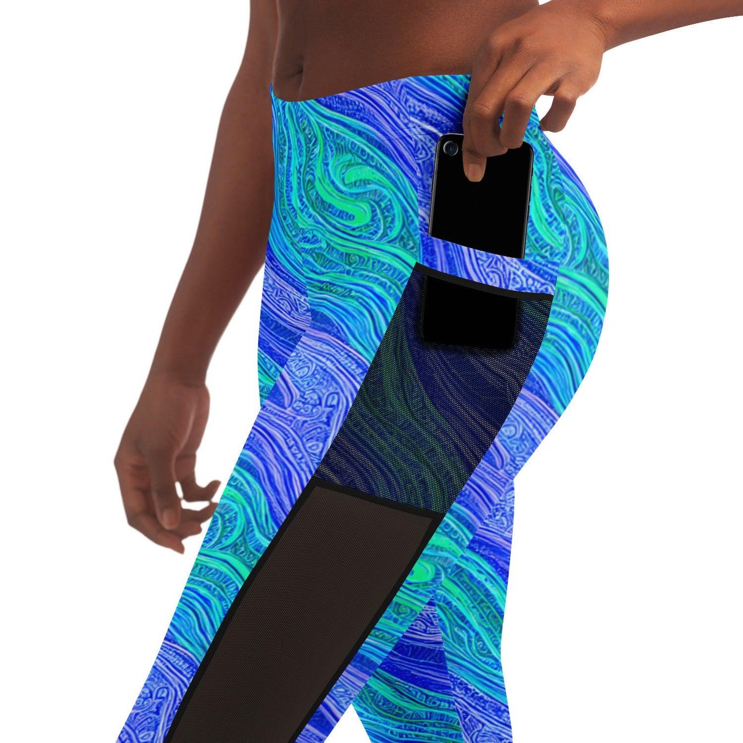 Blue Wave Mesh Pocket Leggings - Purdy Funk