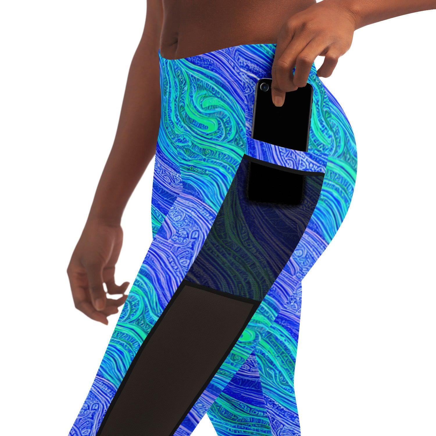 Blue Wave Mesh Pocket Leggings - Purdy Funk