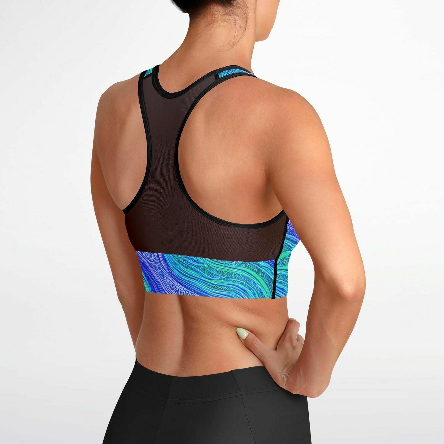 Blue Wave Mesh Padded Sports Bra - Purdy Funk