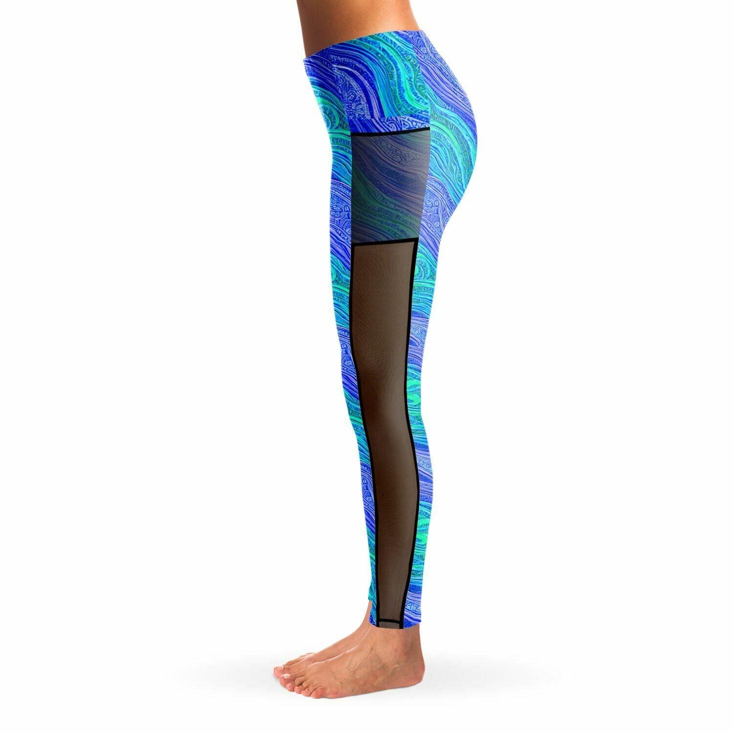 Blue Wave Mesh Pocket Leggings - Purdy Funk