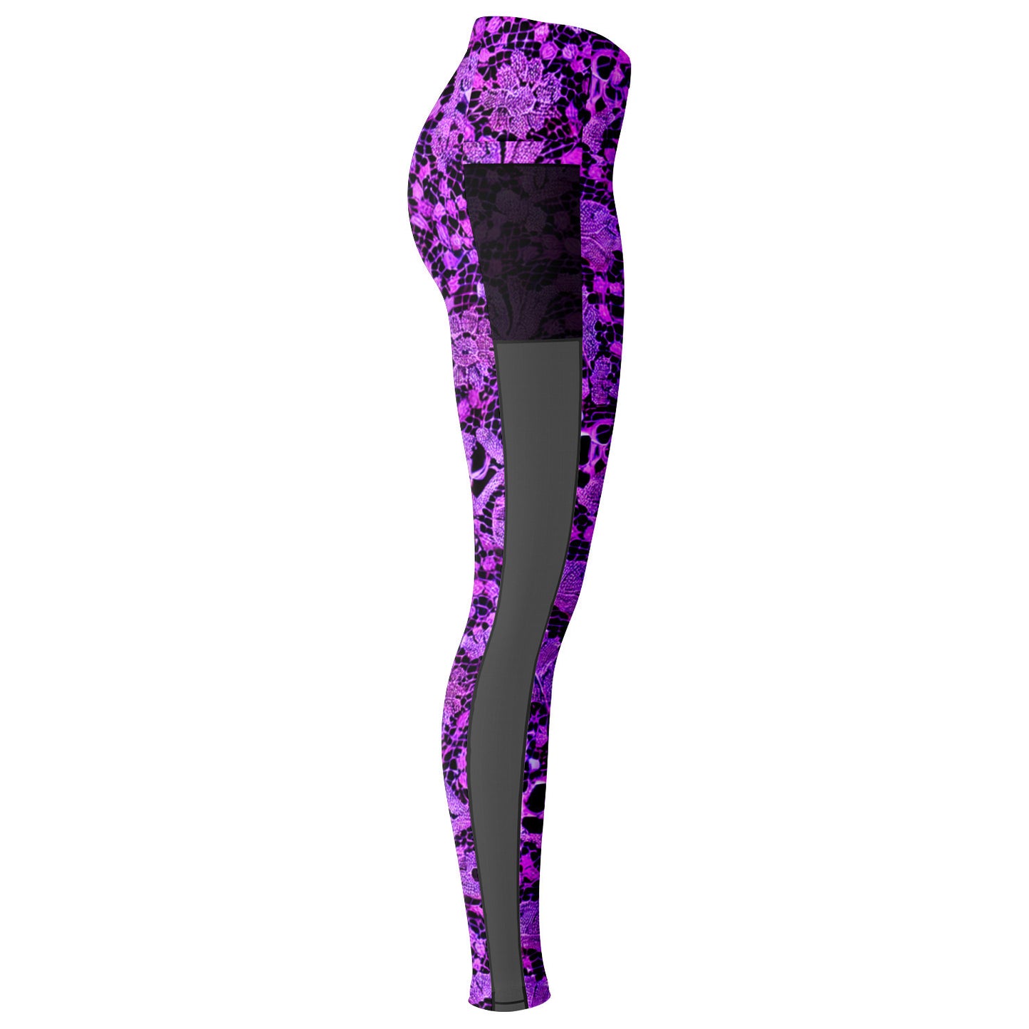 Black and Purple Lace Mesh Pocket Leggings - Purdy Funk