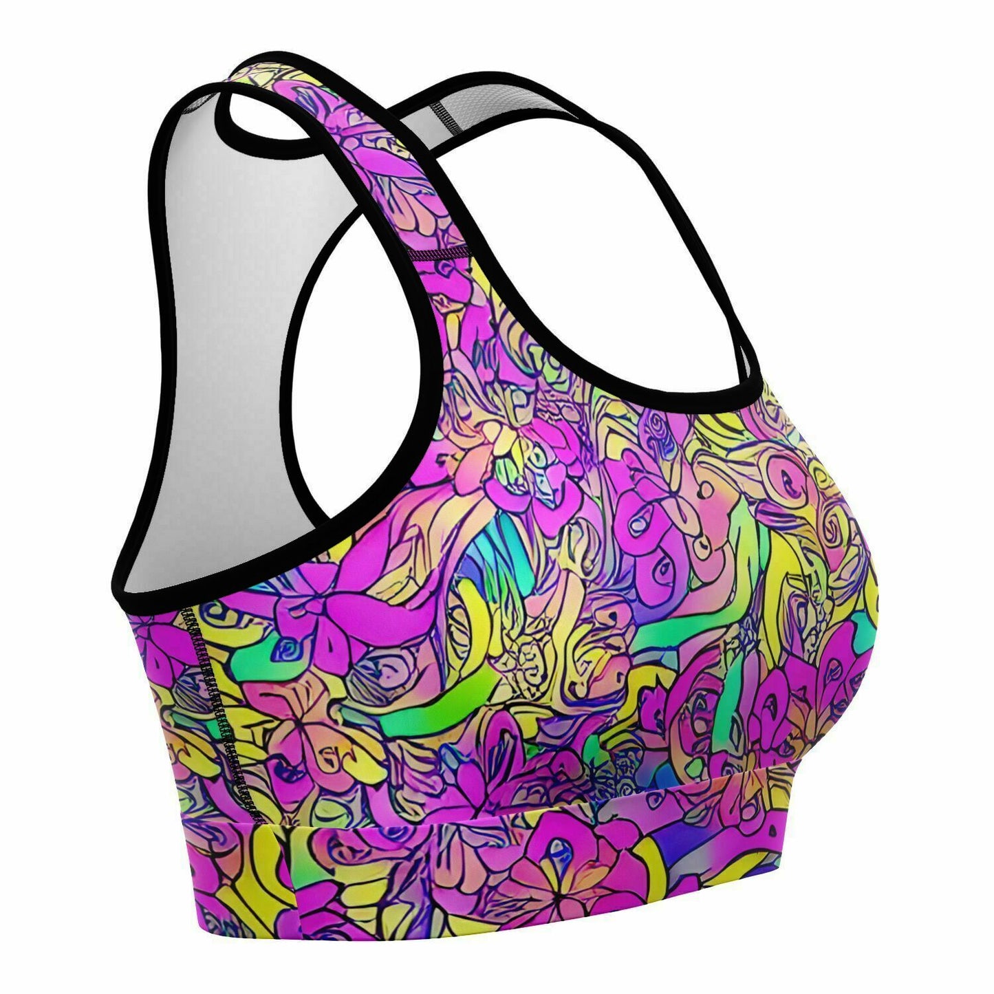 Pink Flower Pattern Sports Bra - Purdy Funk