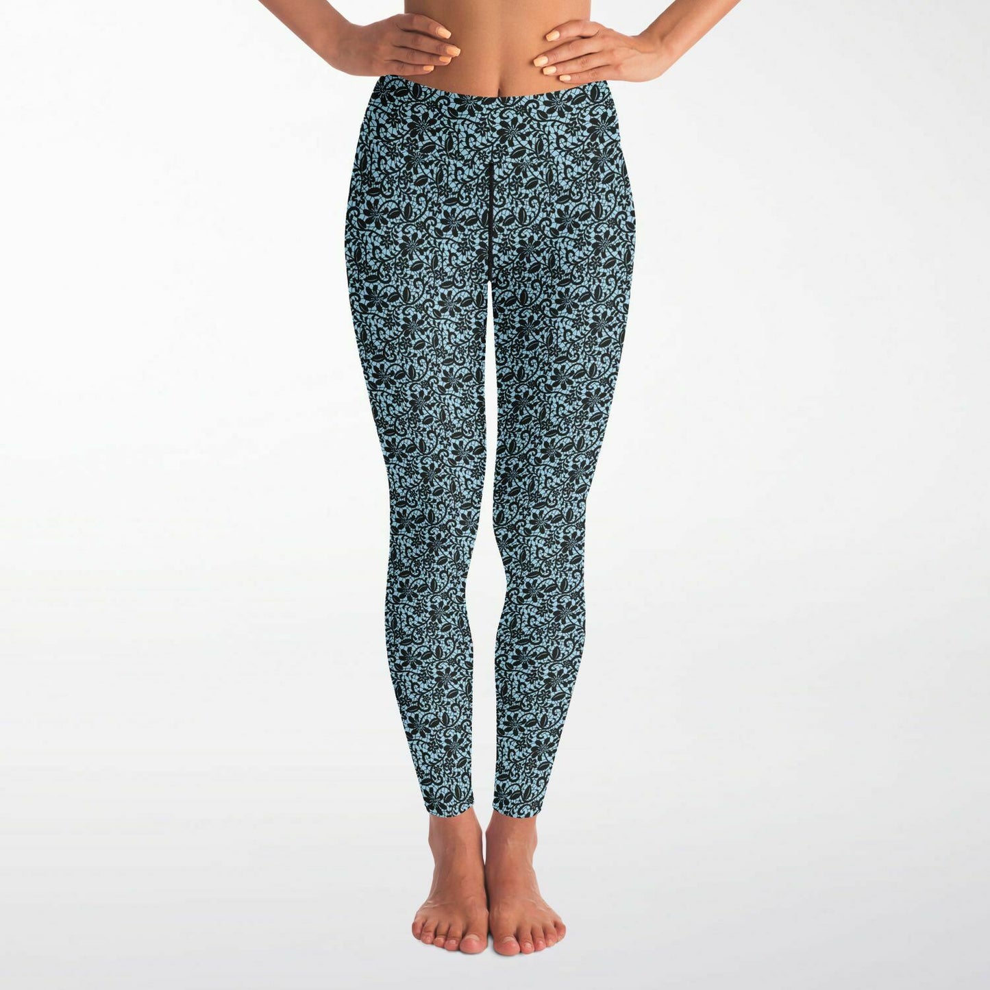 Blue and Black Lace Yoga Leggings