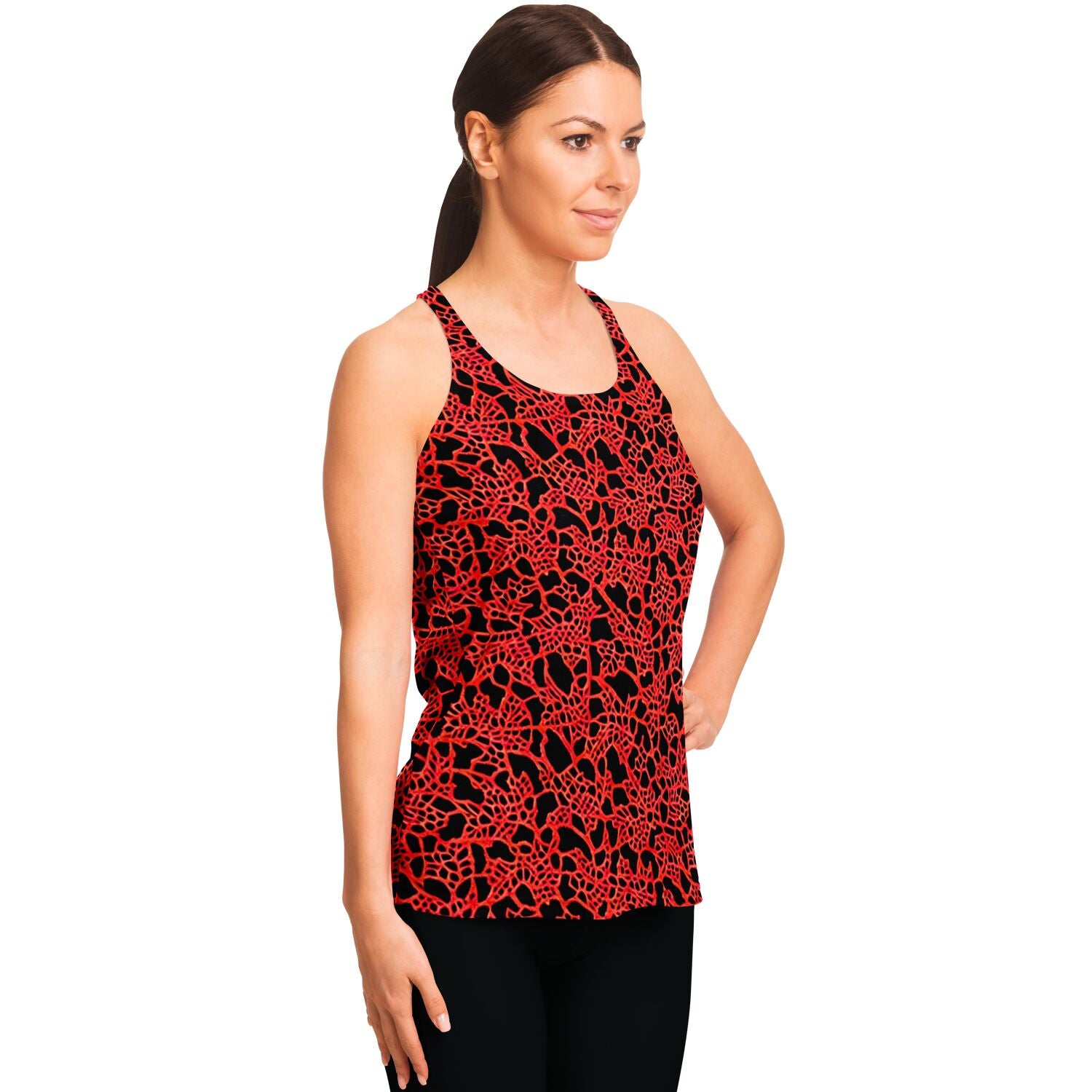 Red and Black Lace Flowy Racerback Tank Top - Purdy Funk