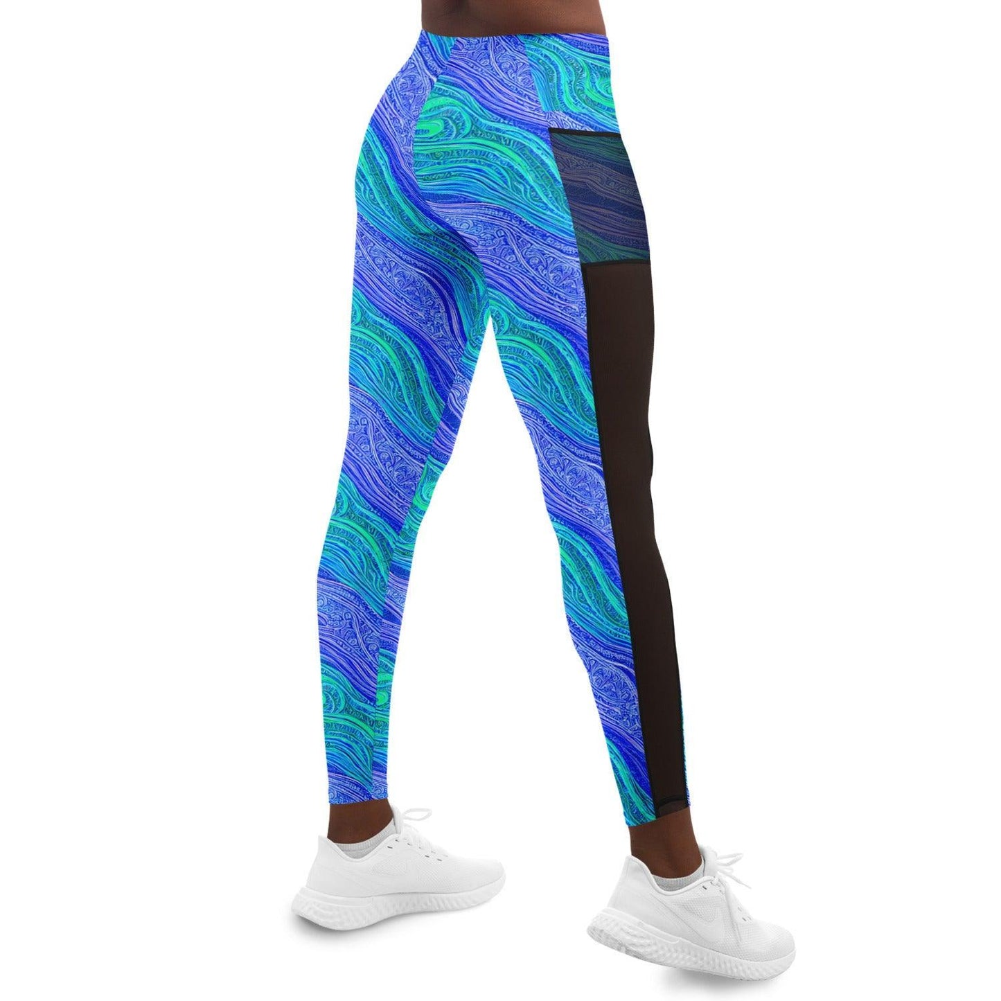 Blue Wave Mesh Pocket Leggings - Purdy Funk