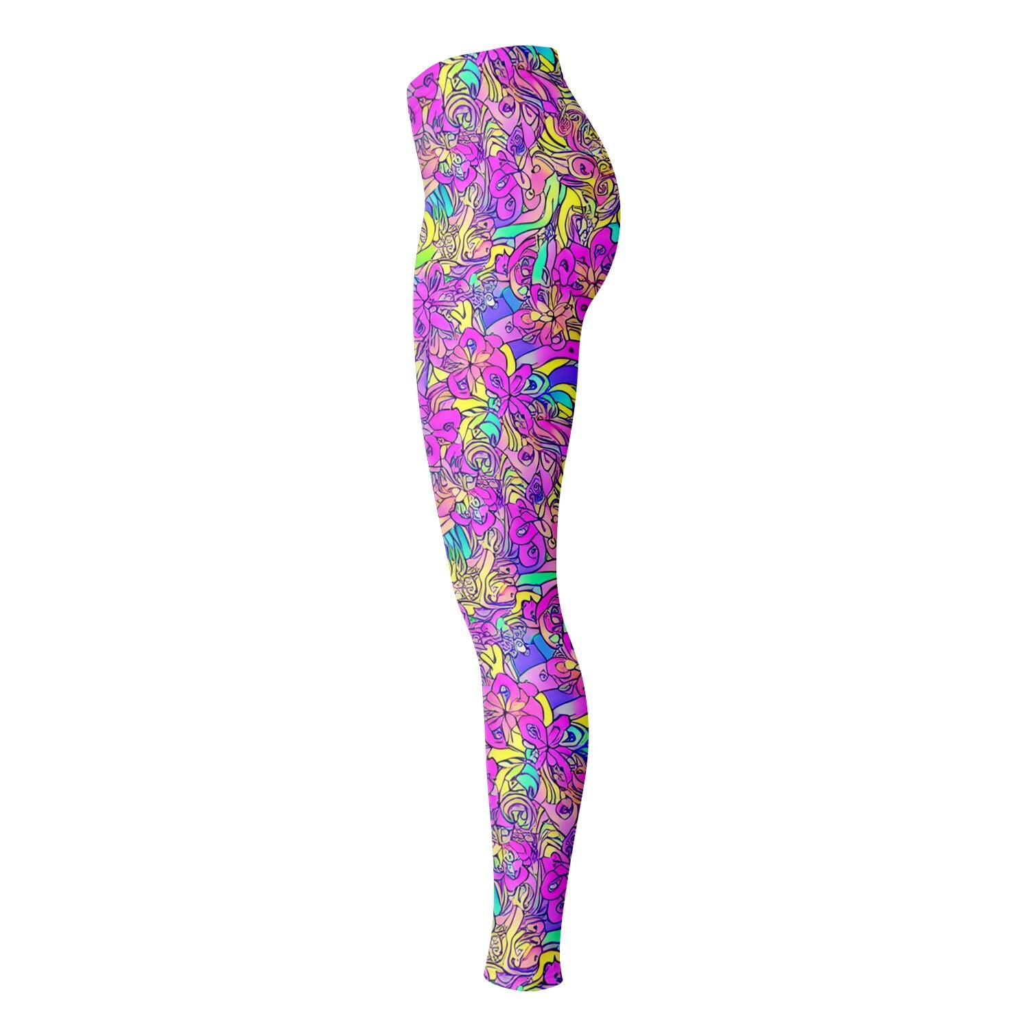 Pink Flower Pattern Leggings - Purdy Funk