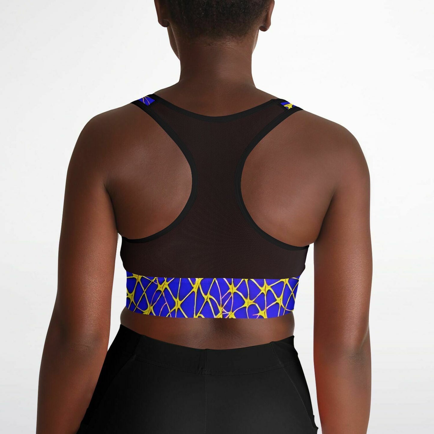 Blue Mesh Padded Sports Bra