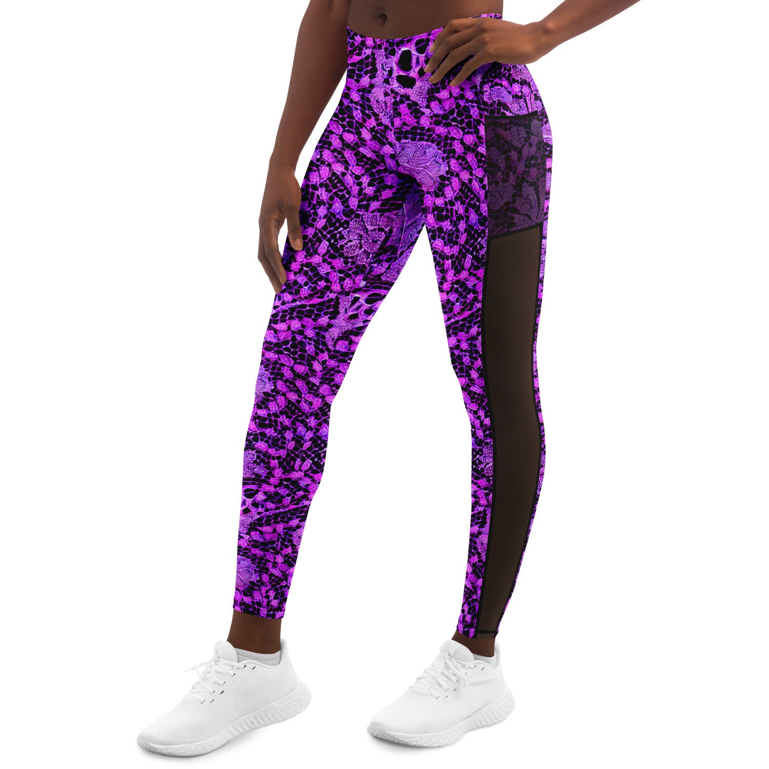 Black and Purple Lace Mesh Pocket Leggings - Purdy Funk