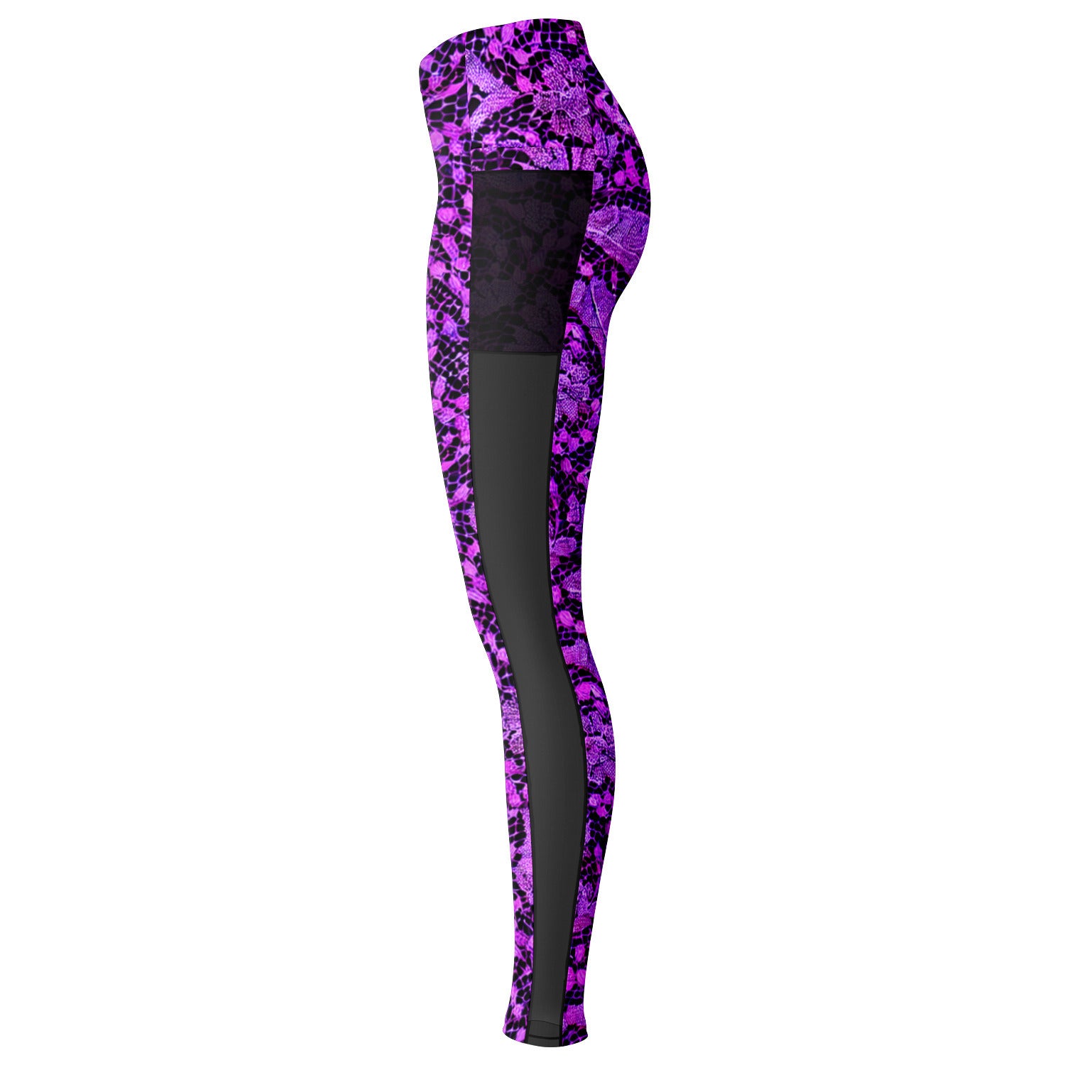 Black and Purple Lace Mesh Pocket Leggings - Purdy Funk