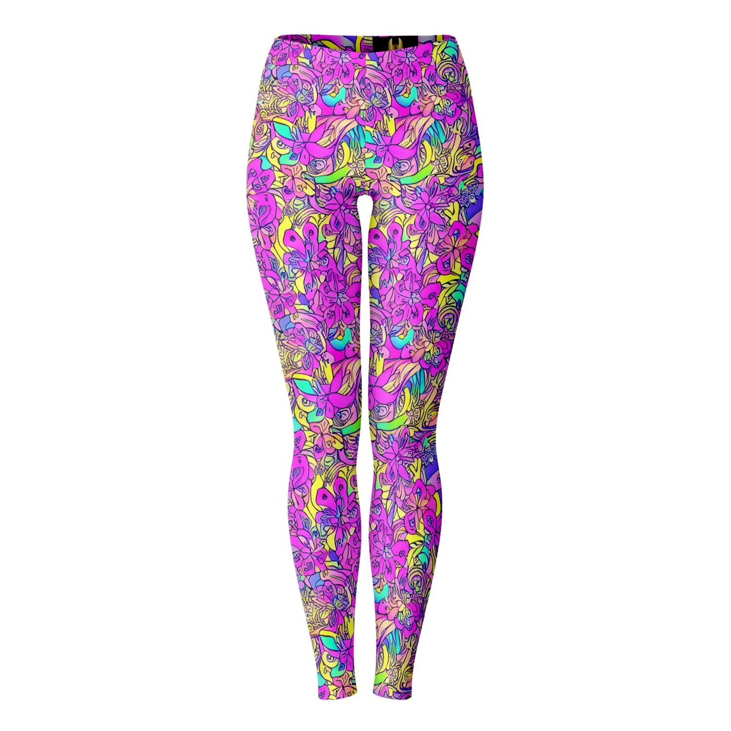 Pink Flower Pattern Leggings - Purdy Funk