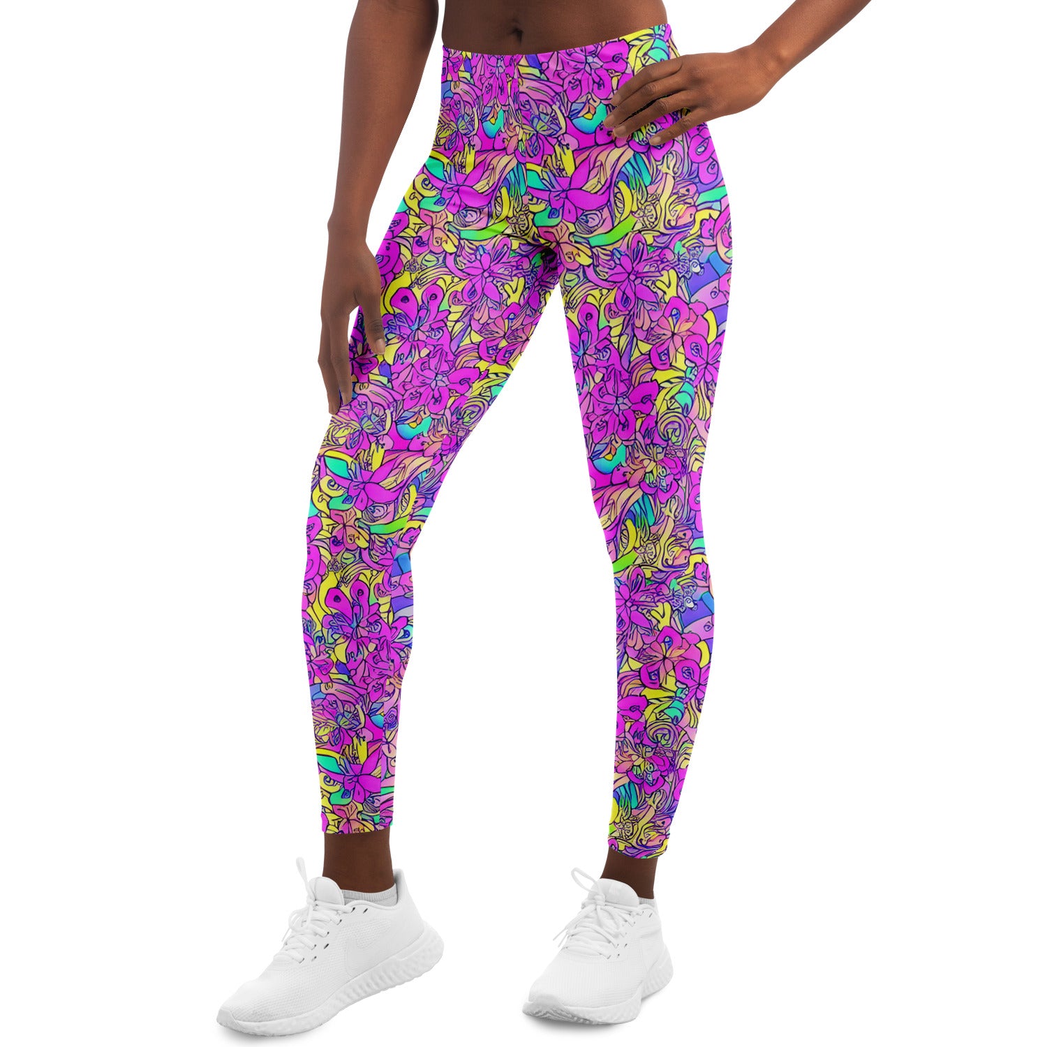 Pink Flower Pattern Leggings - Purdy Funk