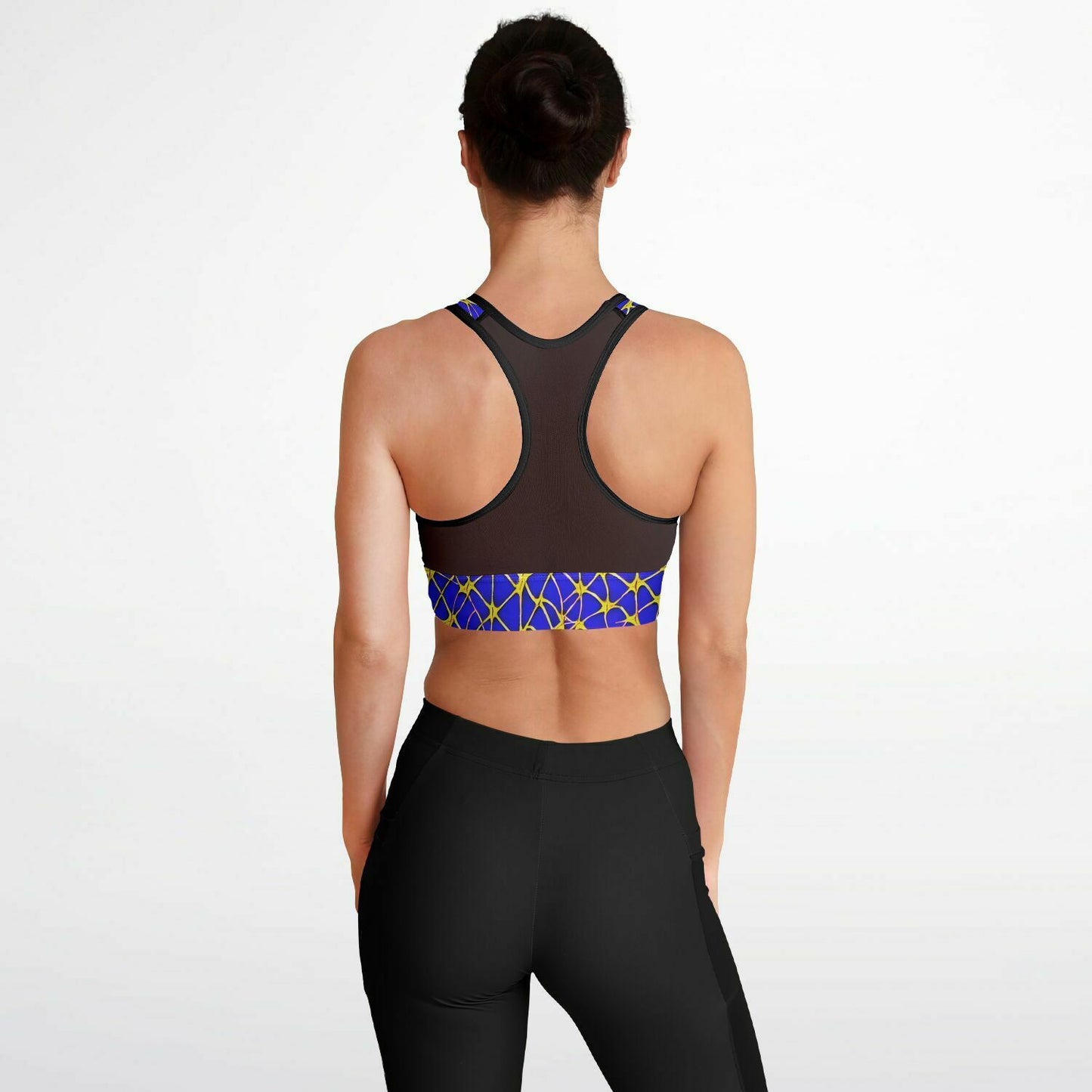 Blue Mesh Padded Sports Bra