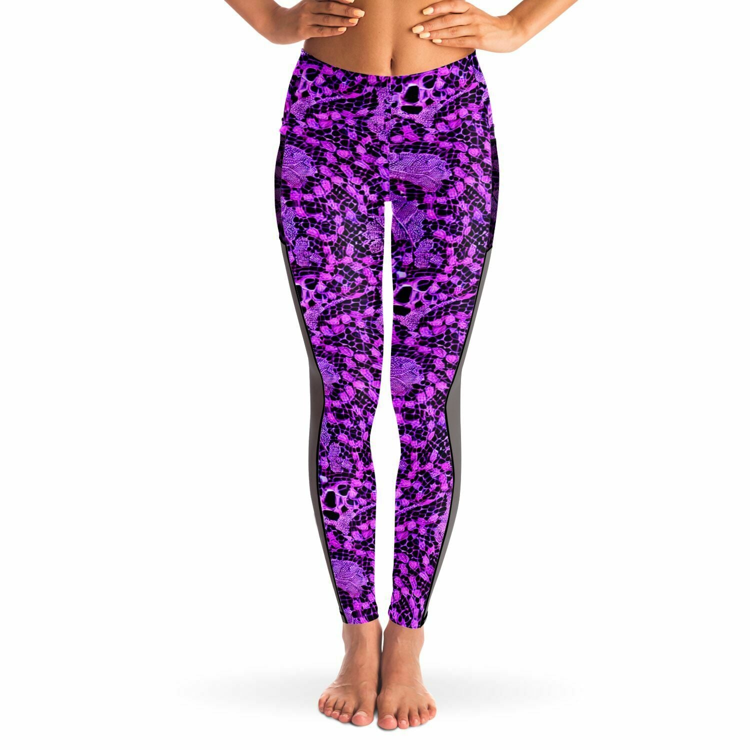 Black and Purple Lace Mesh Pocket Leggings - Purdy Funk