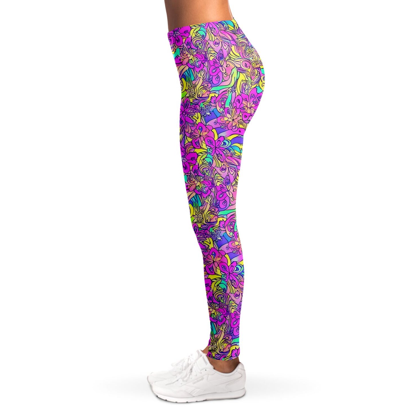 Pink Flower Pattern Leggings - Purdy Funk