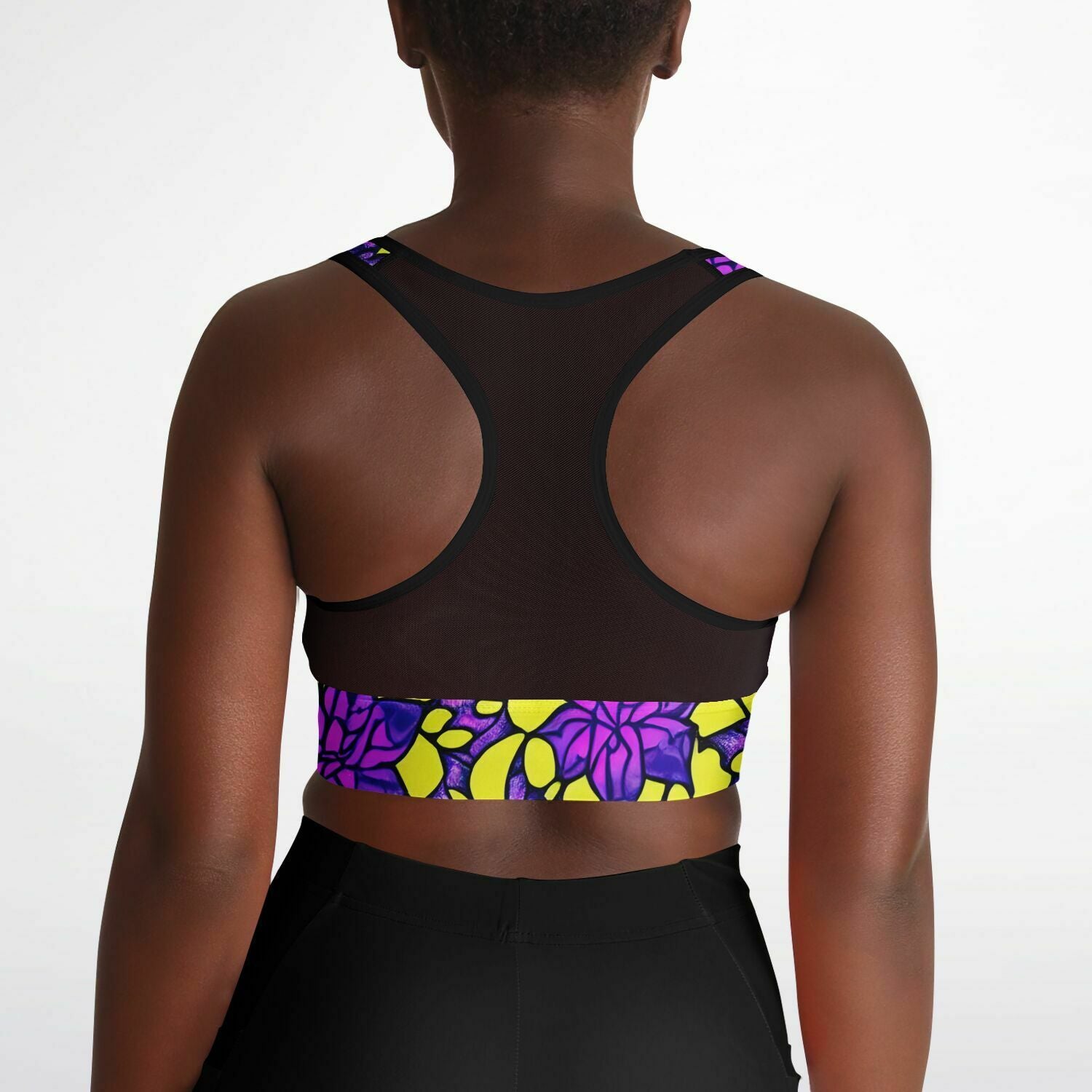 Vibrant Flower Print Mesh Padded Sports Bra - Purdy Funk