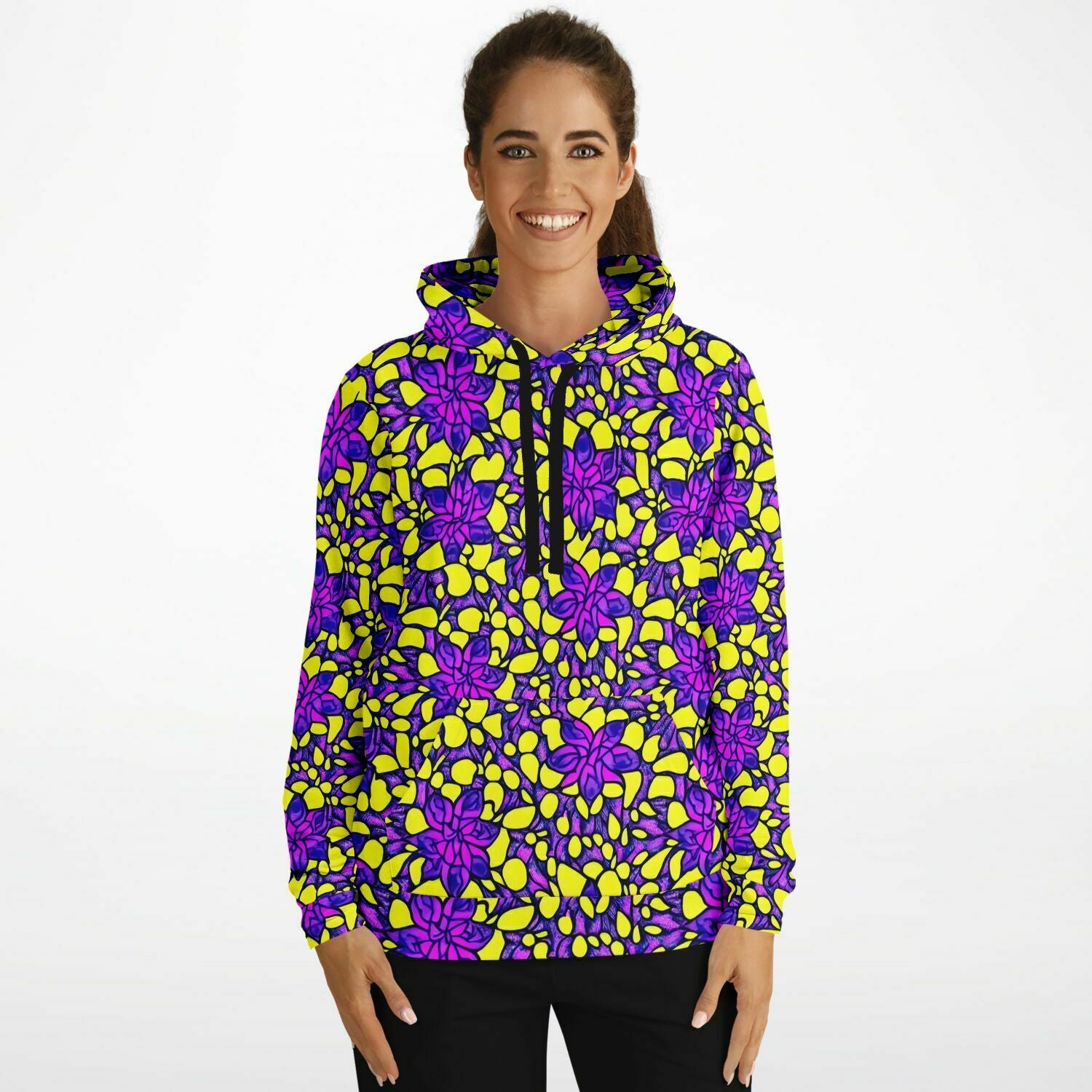 Vibrant Flower Print Athletic Hoodie - Purdy Funk