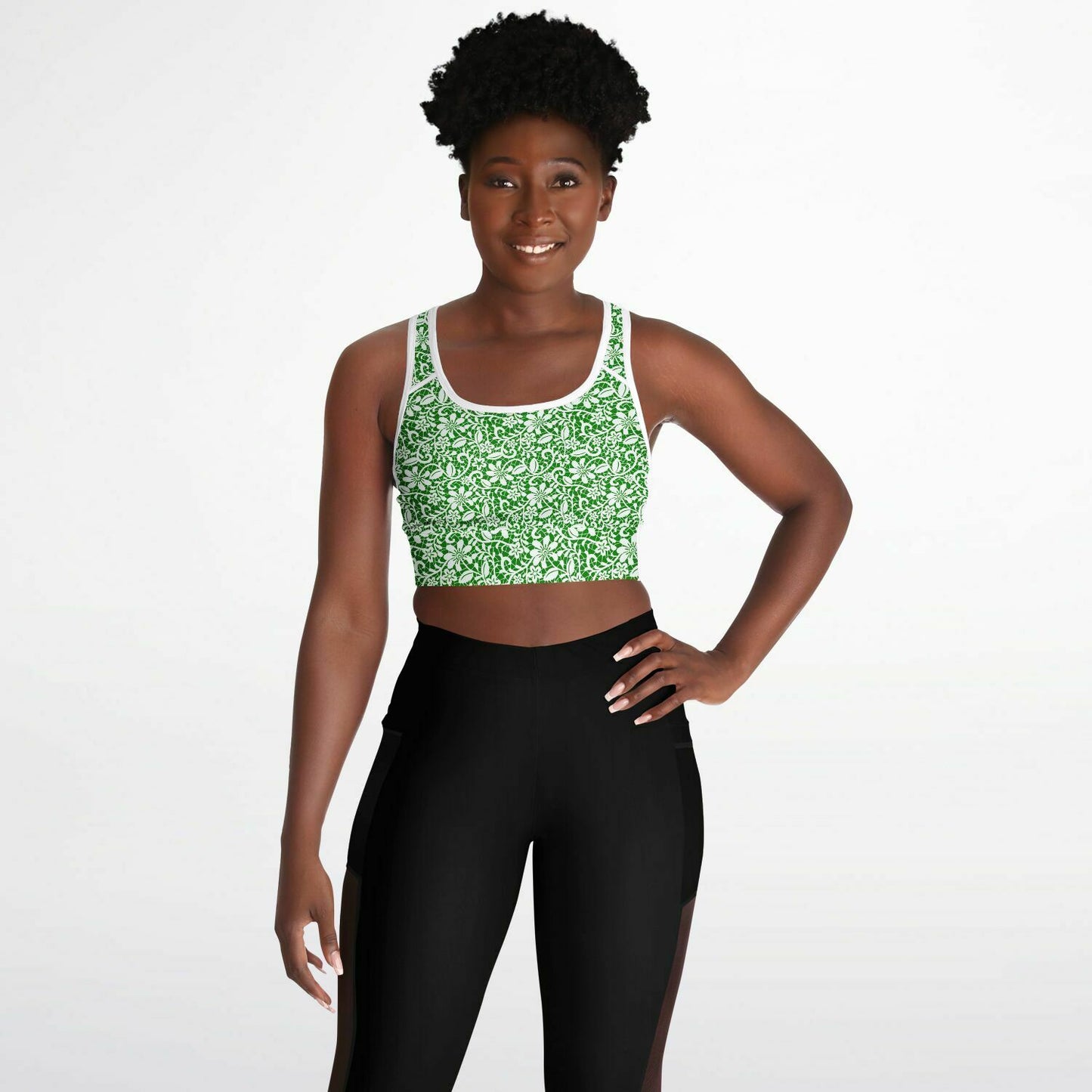 Green Mesh Padded Sports Bra