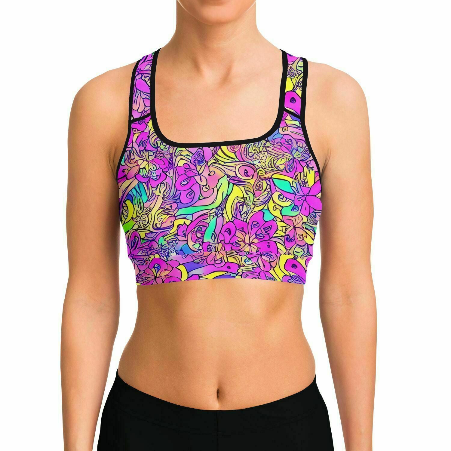 Pink Flower Pattern Sports Bra - Purdy Funk