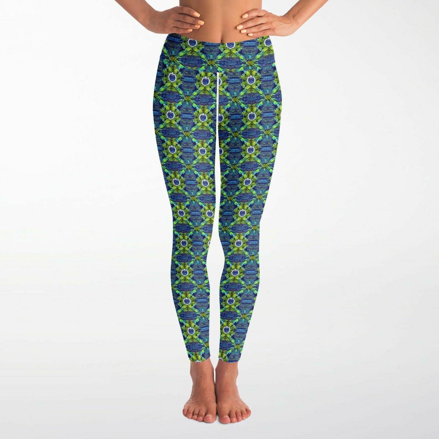 Green Slightly Psychedelic Yoga Leggings All Over Print - Purdy Funk