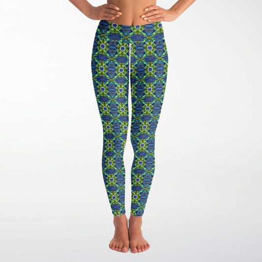 Green Slightly Psychedelic Yoga Leggings All Over Print - Purdy Funk