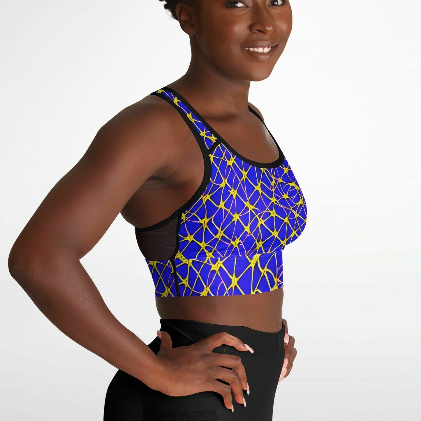 Blue Mesh Padded Sports Bra