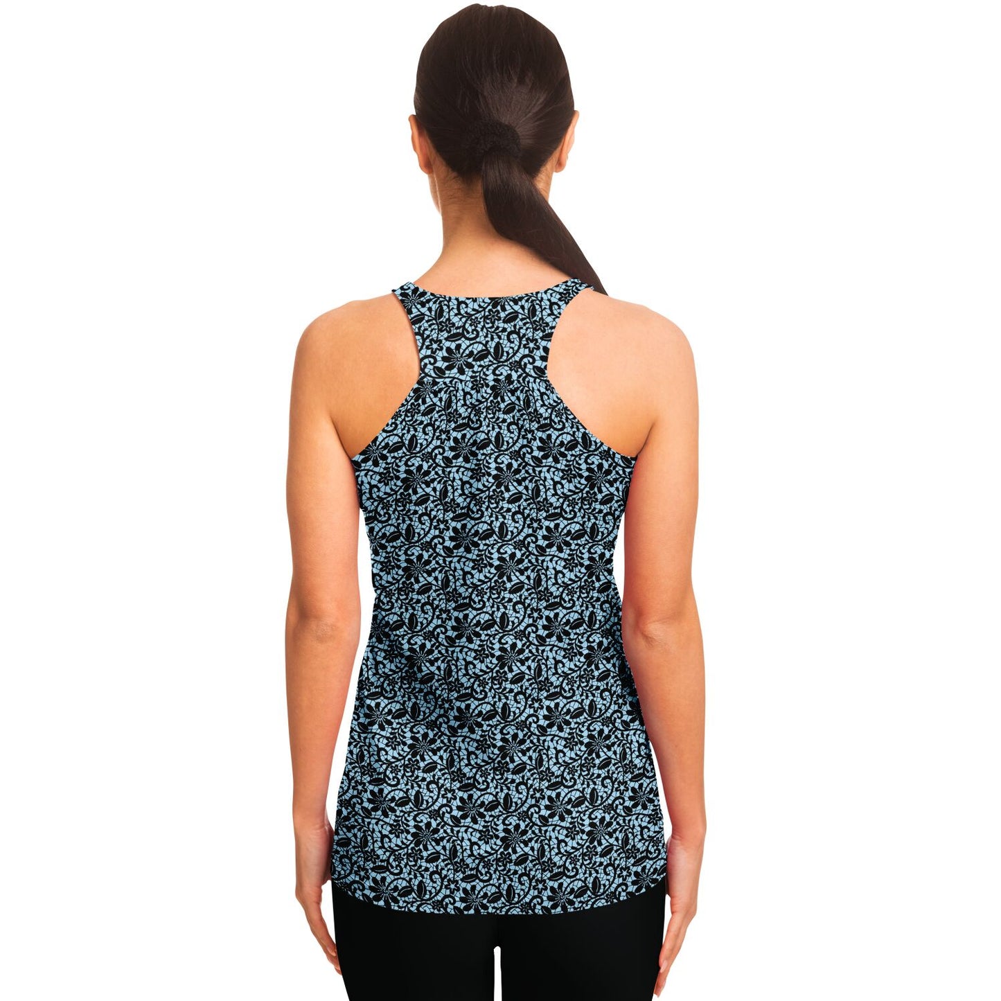 Blue and Black Lace Flowy Tank Top