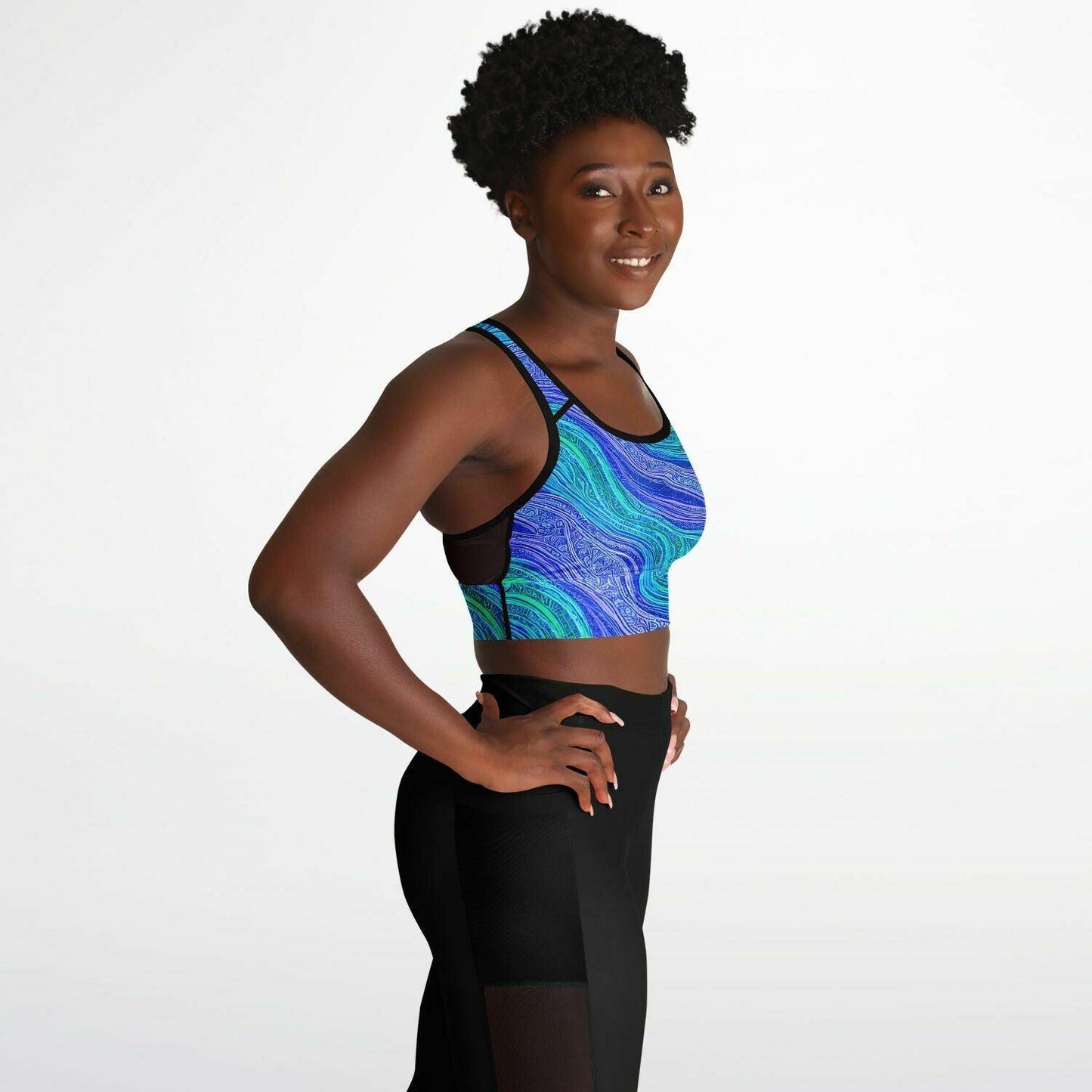 Blue Wave Mesh Padded Sports Bra - Purdy Funk