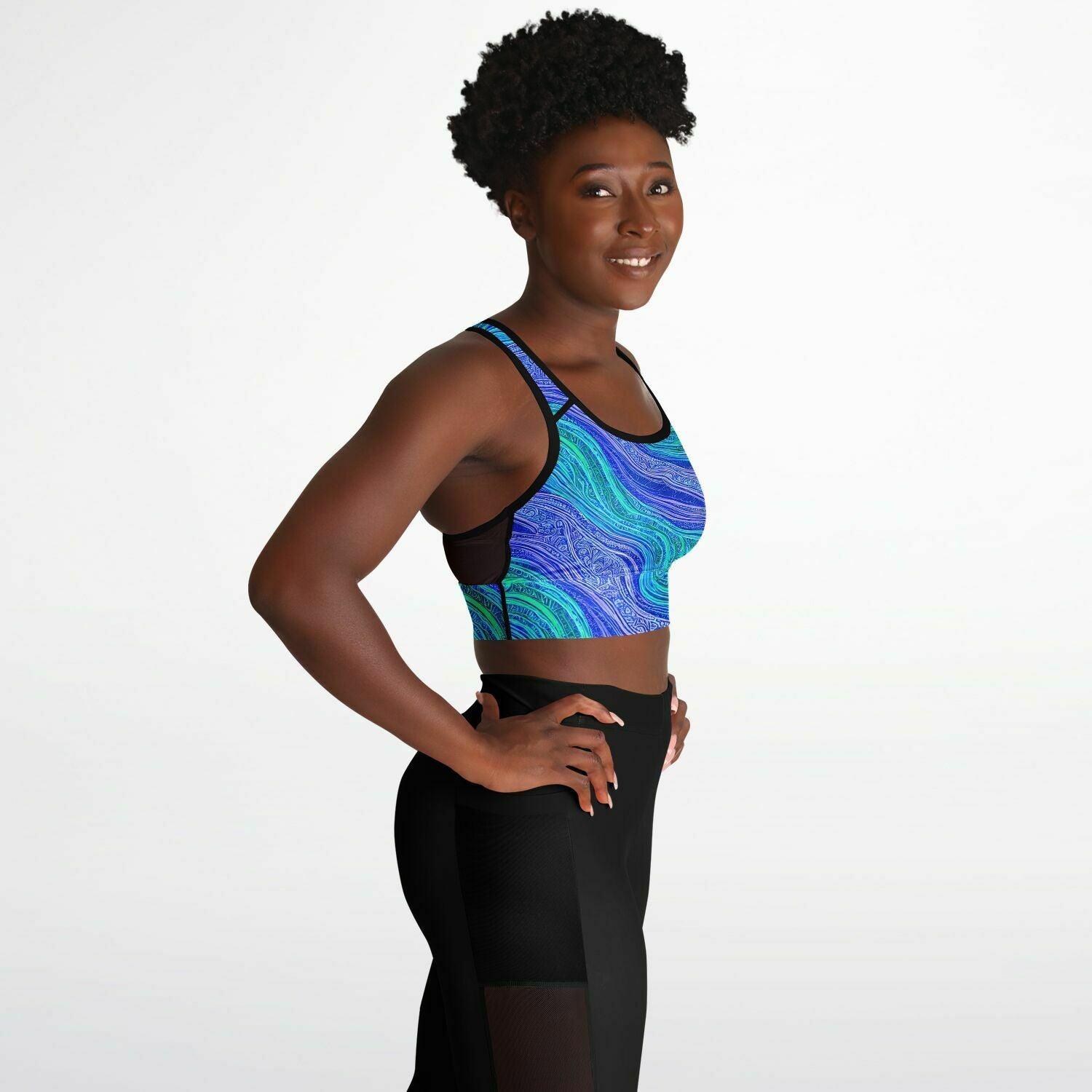 Blue Wave Mesh Padded Sports Bra - Purdy Funk