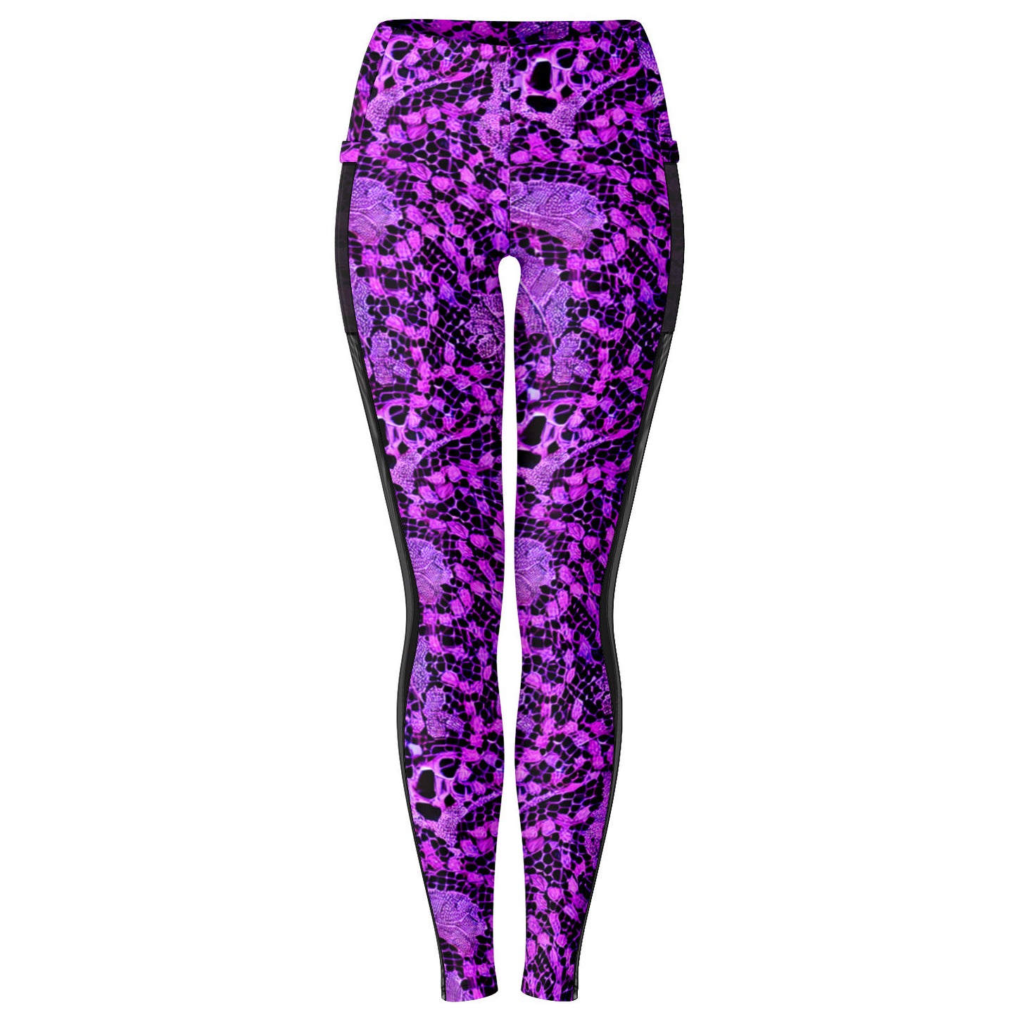 Black and Purple Lace Mesh Pocket Leggings - Purdy Funk