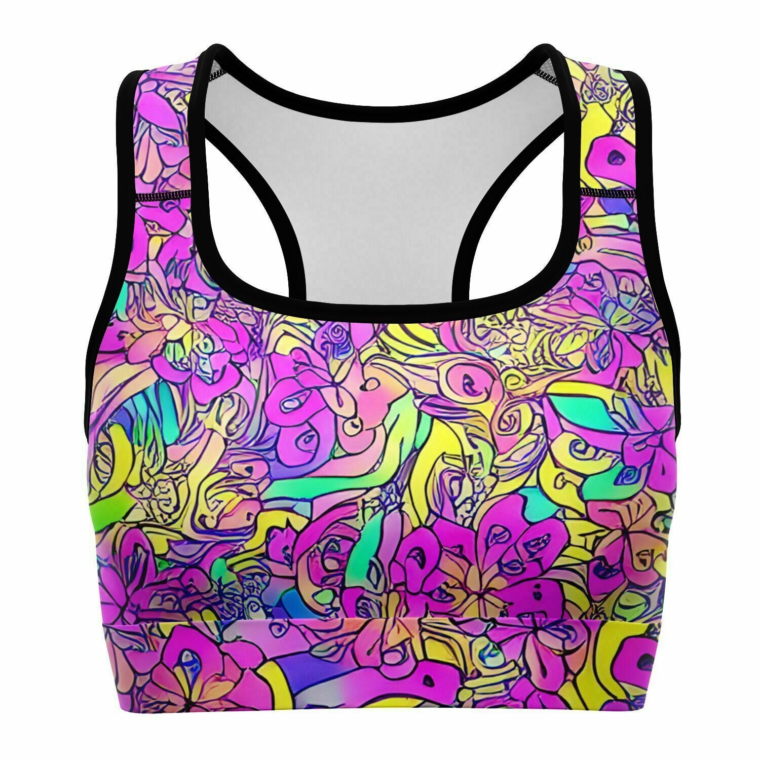 Pink Flower Pattern Sports Bra - Purdy Funk